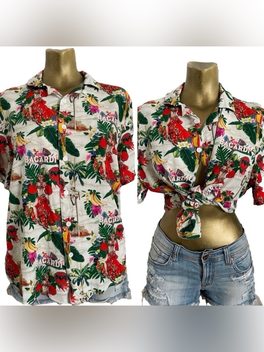 Vintage Y2K BACARDI RUM Tropical Hawaiian Resort Cruise SHIRT Mens Size Large